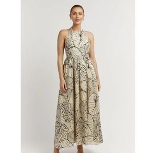 Dissh Malta Black Palm Linen Halter Maxi Dress Size